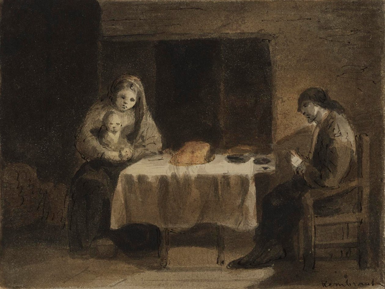Rodzina przy stole autorstwa Rembrandt van Rijn