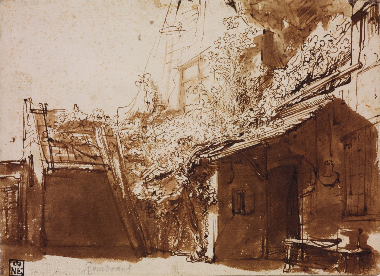 Dom wiejski w świetle i cieniu autorstwa Rembrandt van Rijn
