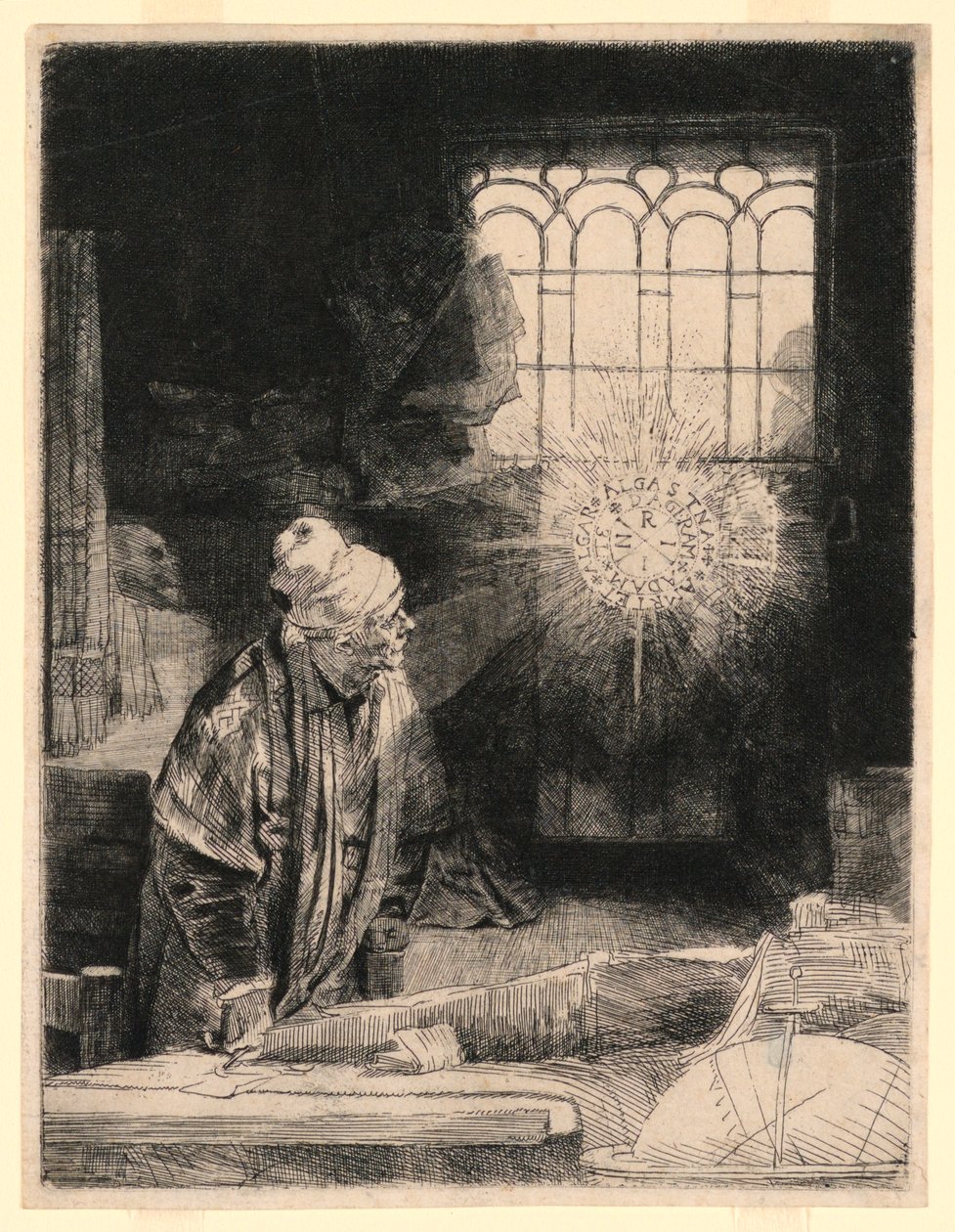 Faust w swoim gabinecie, ogląda magiczny dysk autorstwa Rembrandt van Rijn
