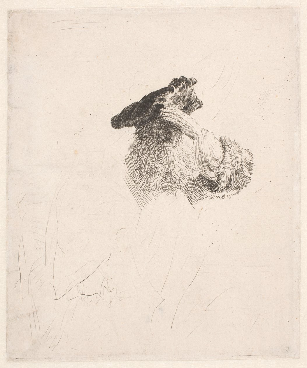 Stary człowiek osłaniający oczy dłonią autorstwa Rembrandt van Rijn