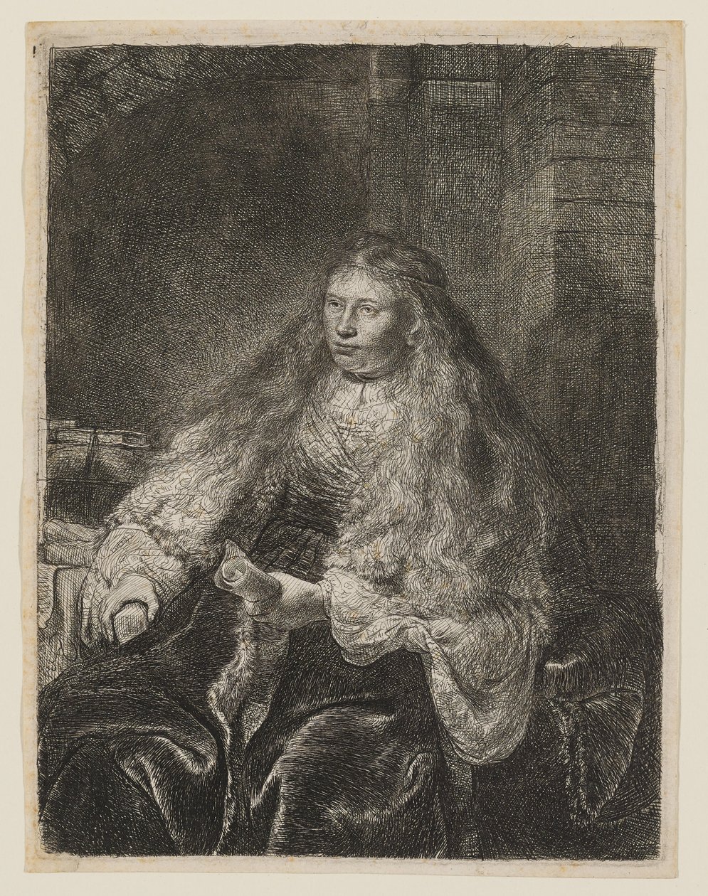 Dziewczyna z włosami opadającymi na ramiona autorstwa Rembrandt van Rijn