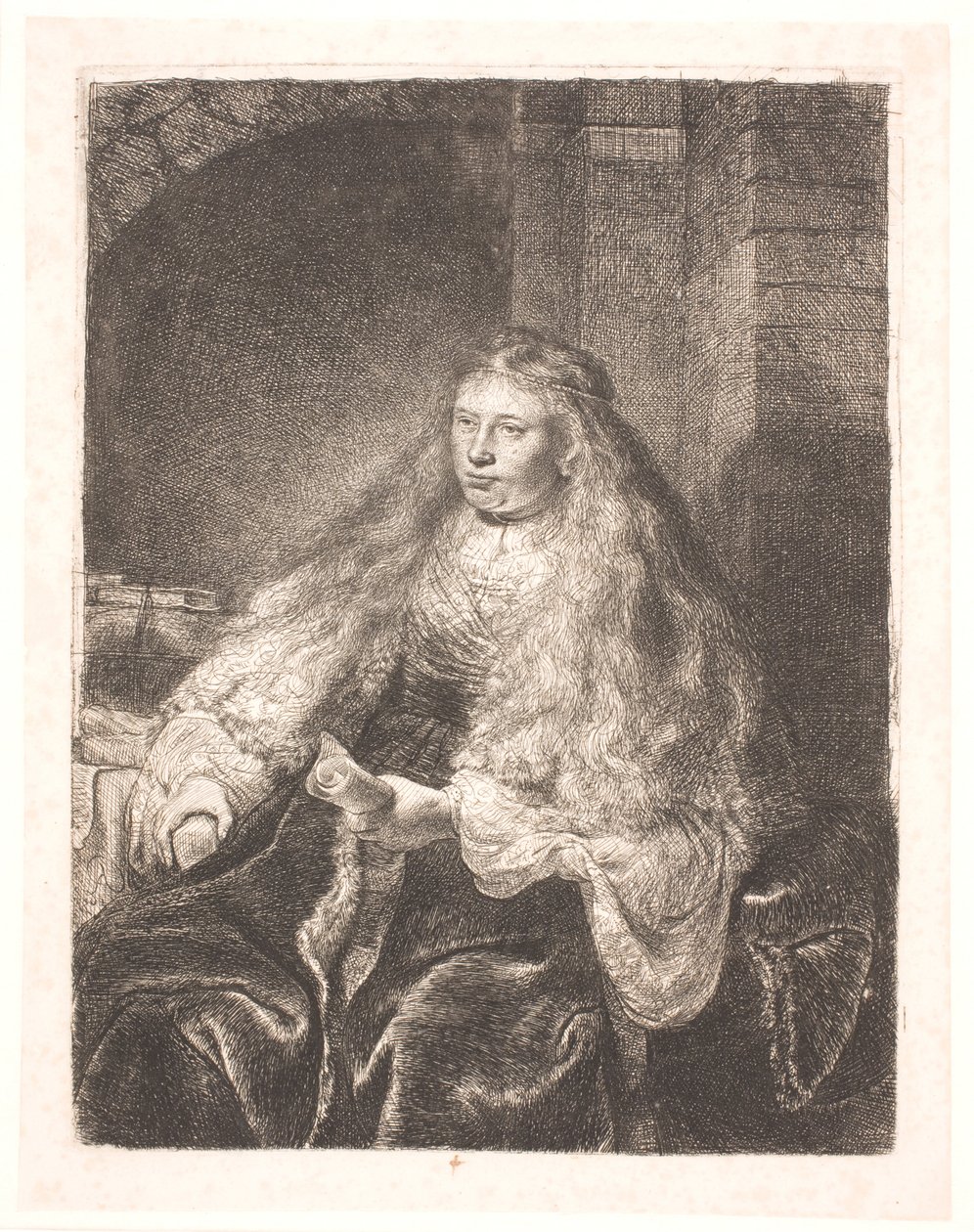 Dziewczyna z włosami opadającymi na ramiona ("wielka żydowska panna młoda") autorstwa Rembrandt van Rijn