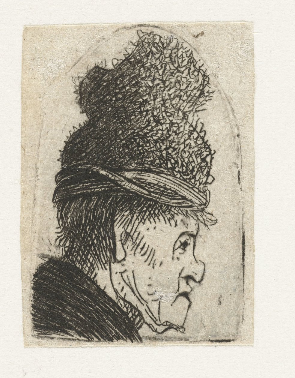 Groteskowy profil: mężczyzna w czapce z daszkiem autorstwa Rembrandt van Rijn