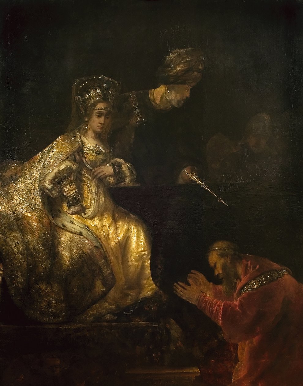 Haman błagający o miłosierdzie Estery, 1660. autorstwa Rembrandt van Rijn
