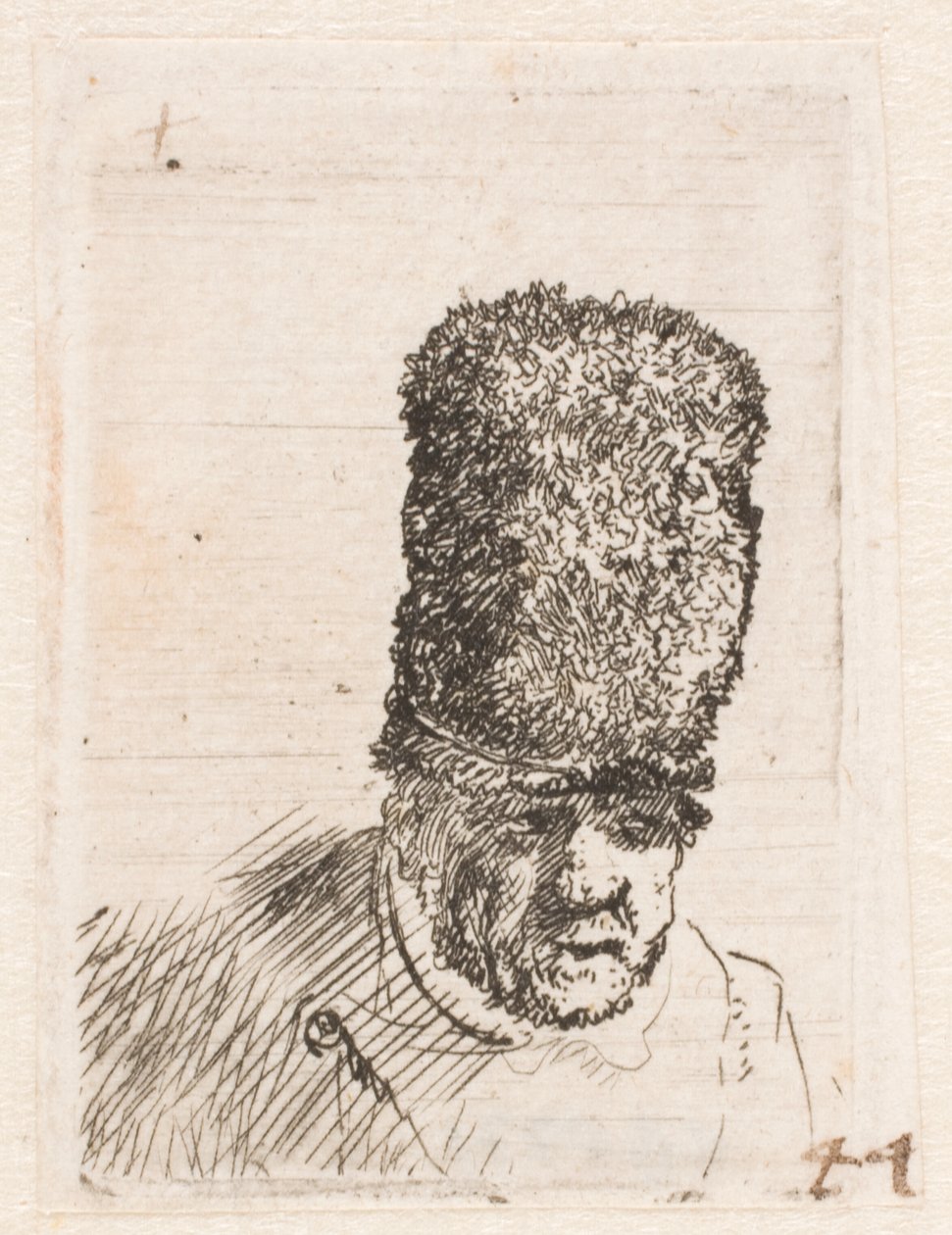 Głowa starego mężczyzny w wysokiej futrzanej czapce autorstwa Rembrandt van Rijn