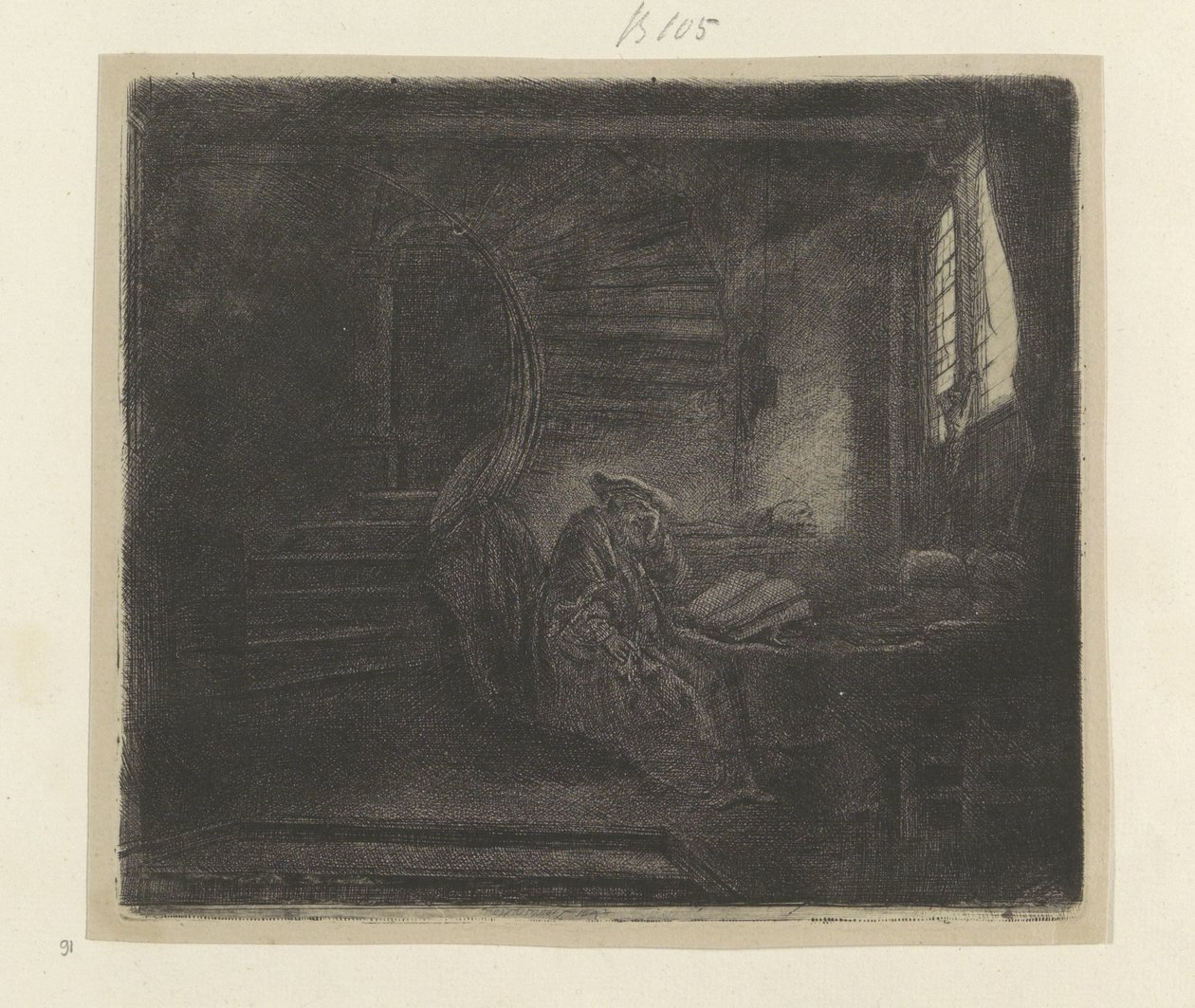 Hieronymus w een donker studeervertrek Kolekcja osiemdziesięciu pięciu oryginalnych grafik (tytuł serii) autorstwa Rembrandt van Rijn