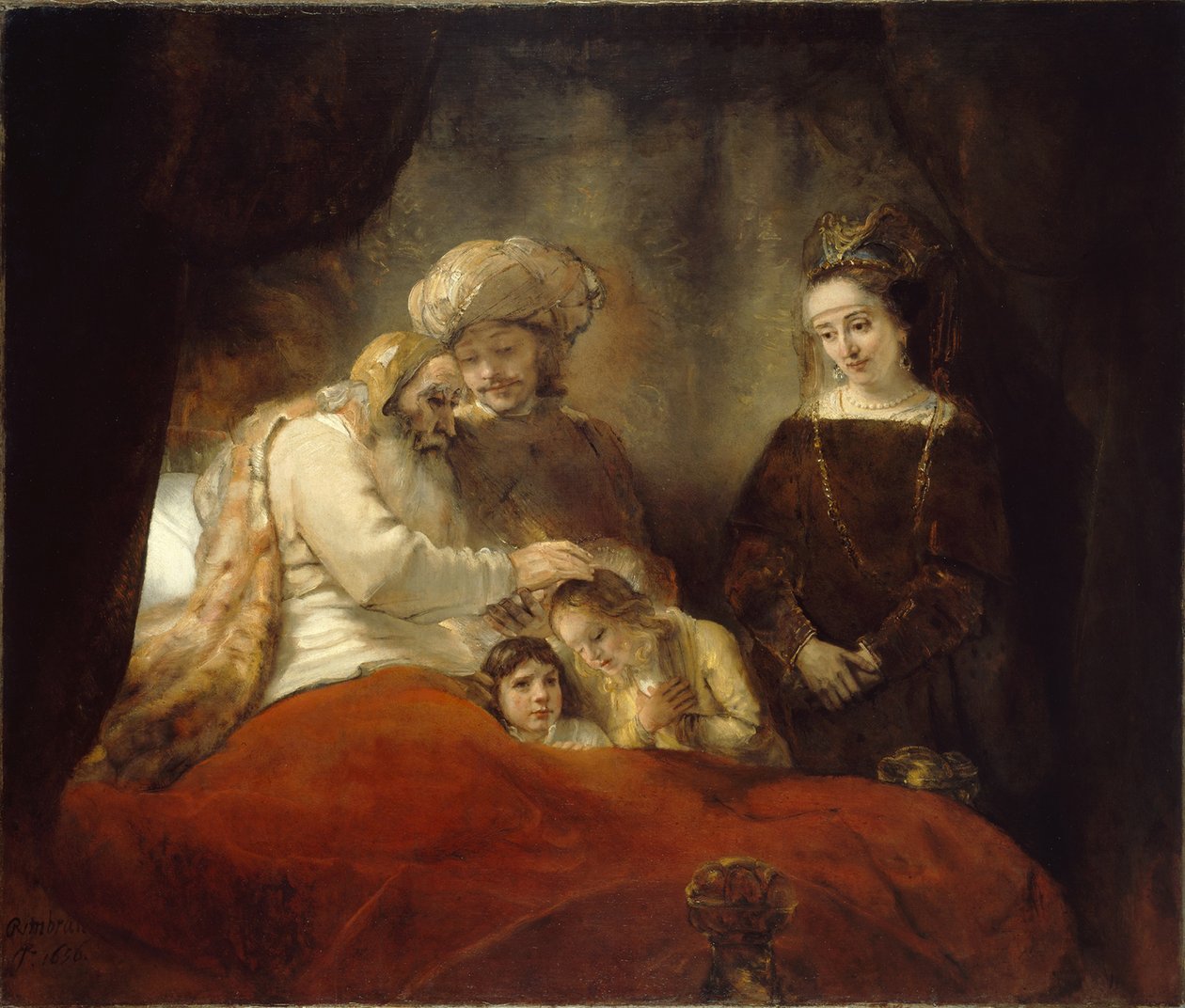 Jakub błogosławi Efraima i Manassesa, 1656 autorstwa Rembrandt van Rijn