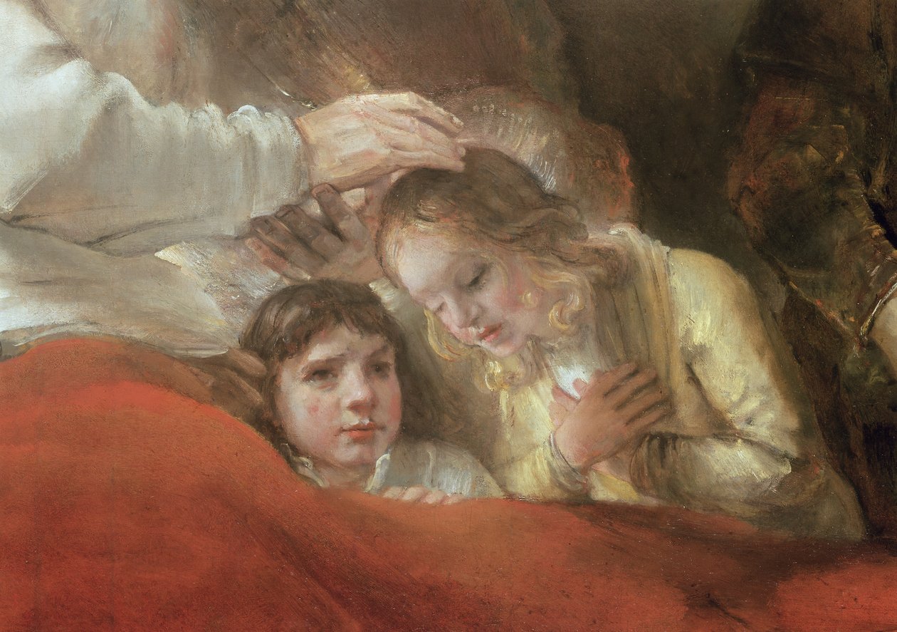 Jakub błogosławi synów Józefa, 1656 (szczegóły 244314) autorstwa Rembrandt van Rijn