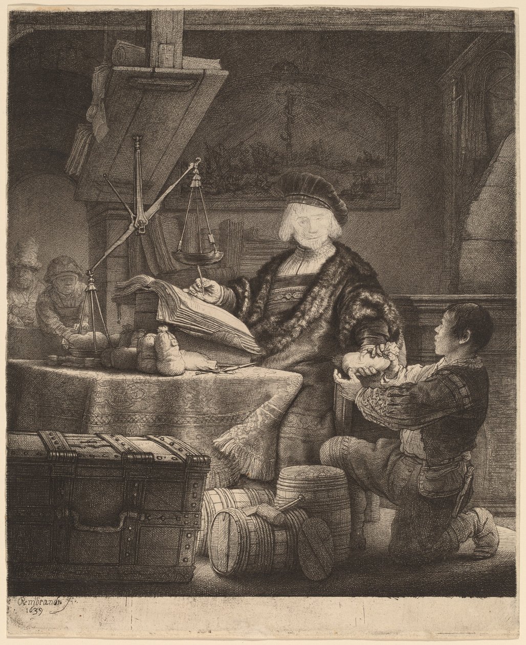 Jan Uytenbogaert, „Waga złota” autorstwa Rembrandt van Rijn