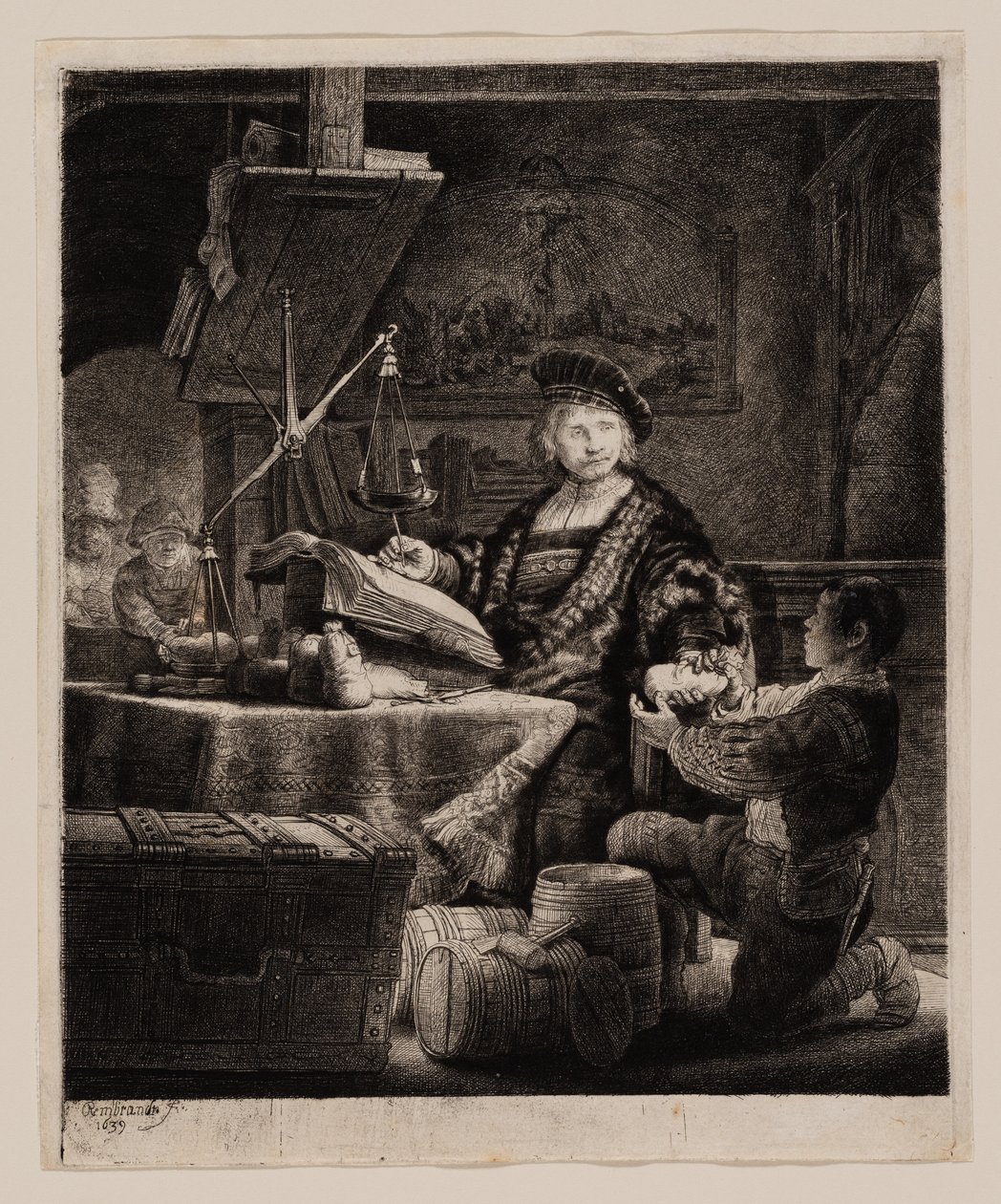 Jan Uytenbogaert, „Waga złota” autorstwa Rembrandt van Rijn