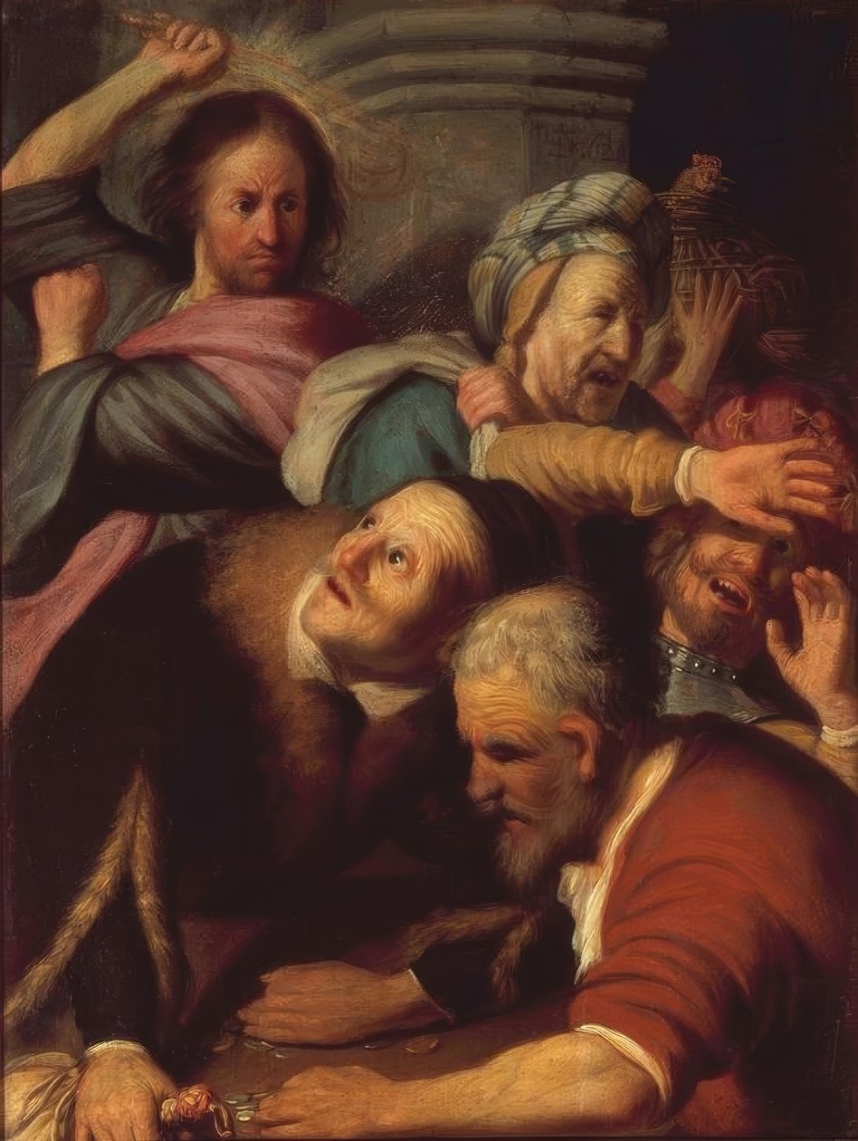 Jezus wypędza zmieniających się ze świątyni autorstwa Rembrandt van Rijn