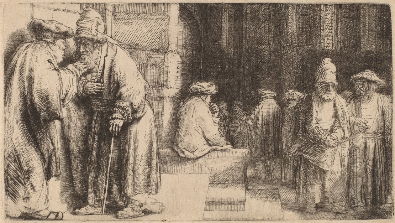 Żydzi w synagodze, 1648 autorstwa Rembrandt van Rijn
