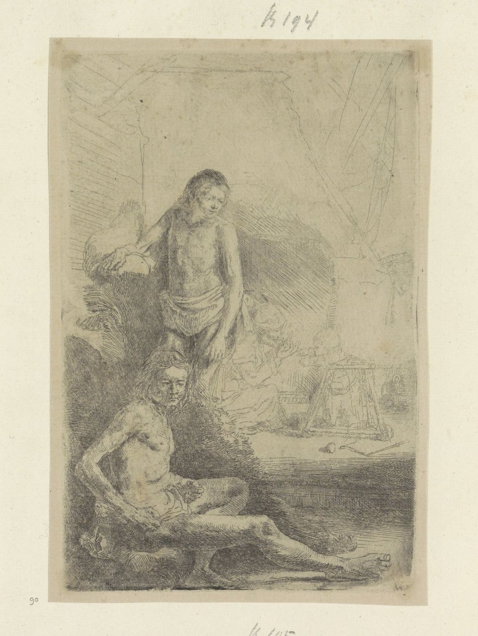 Młody mężczyzna, siedzący i stojący Recueil de quatre-vingt-cinq estampes originales (tytuł serii) autorstwa Rembrandt van Rijn