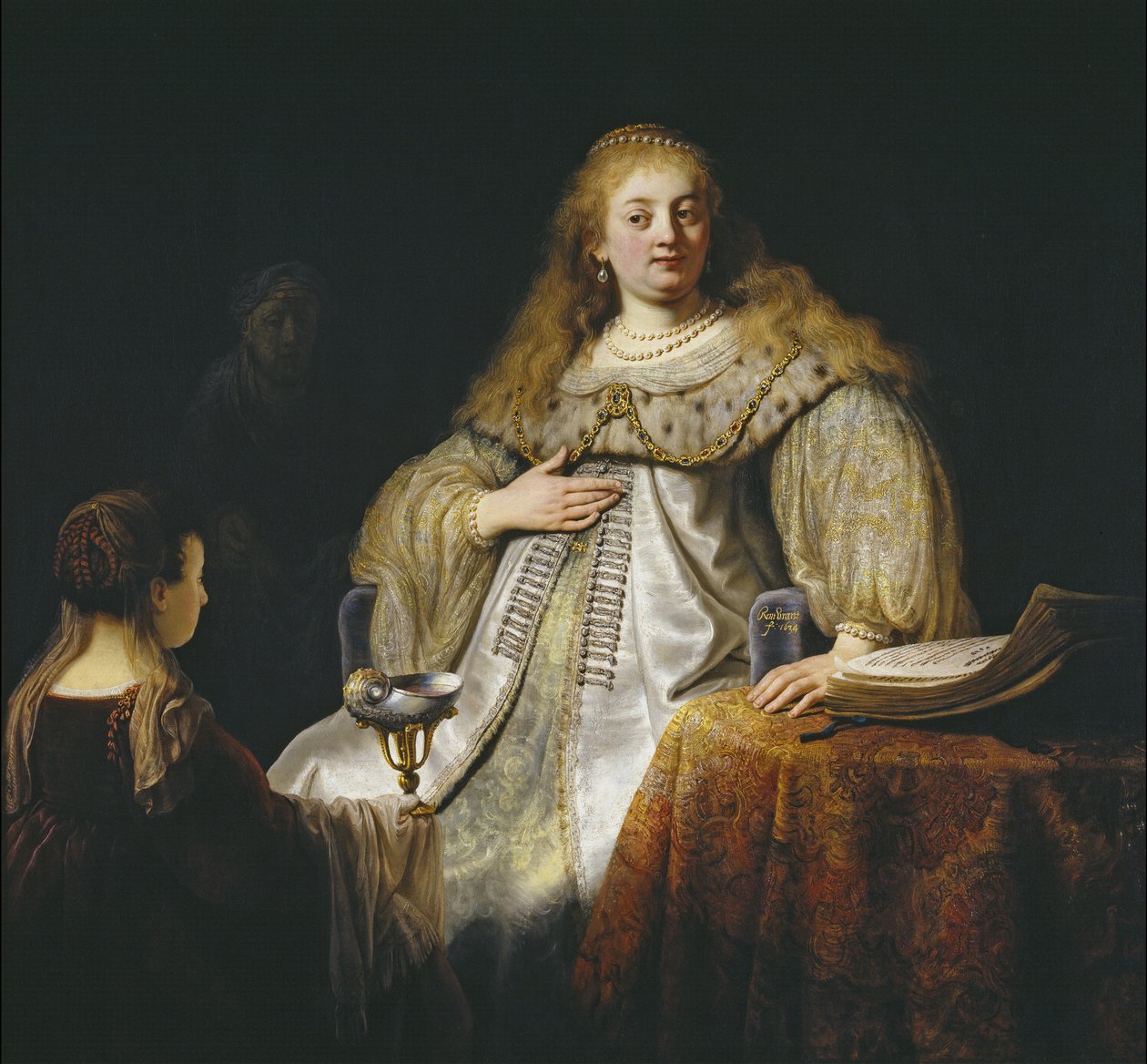 Judyta na uczcie Holofernesa, 1634 autorstwa Rembrandt van Rijn