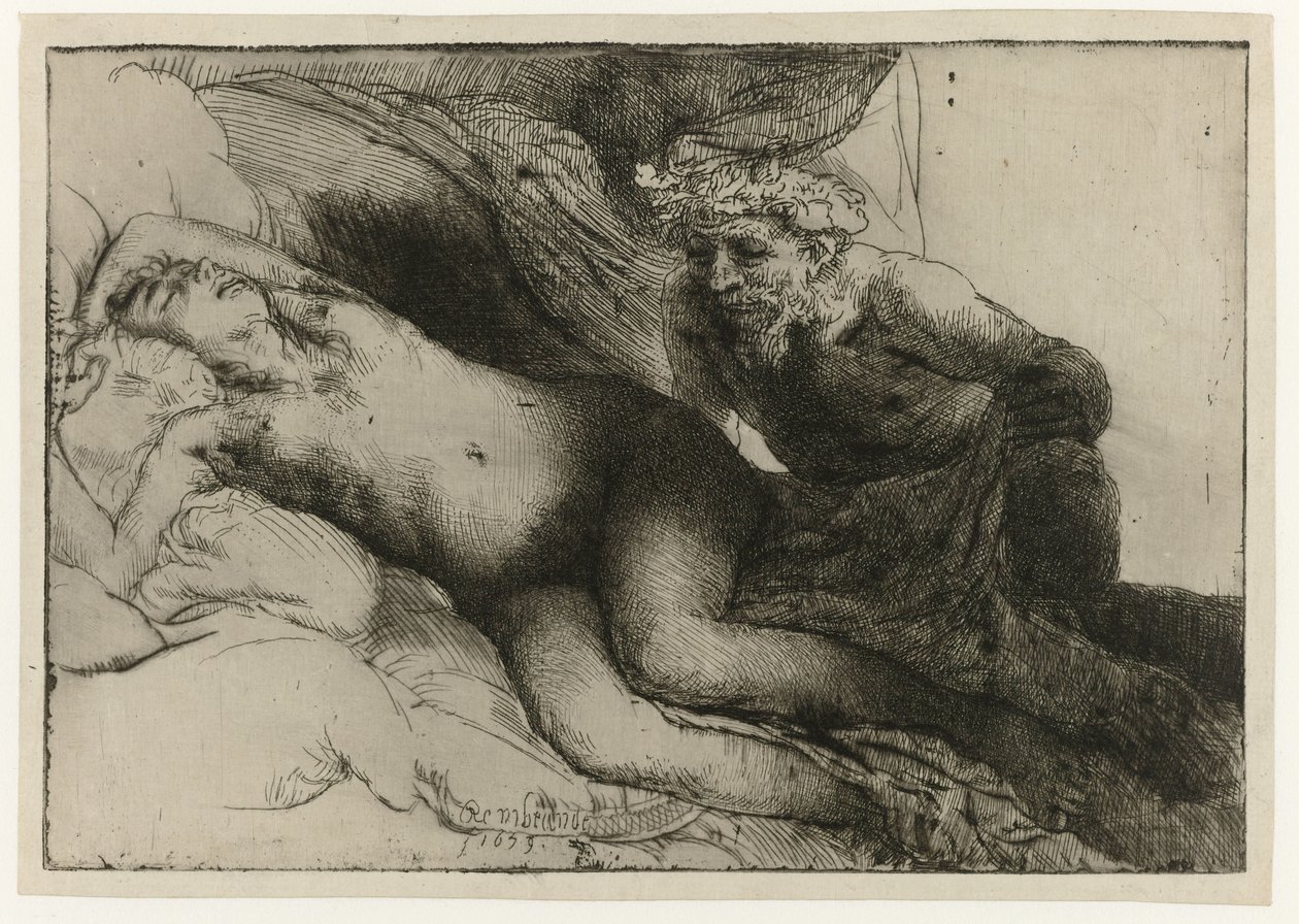 Jowisz i Antiope Jowisz i Antiope: większa płyta autorstwa Rembrandt van Rijn