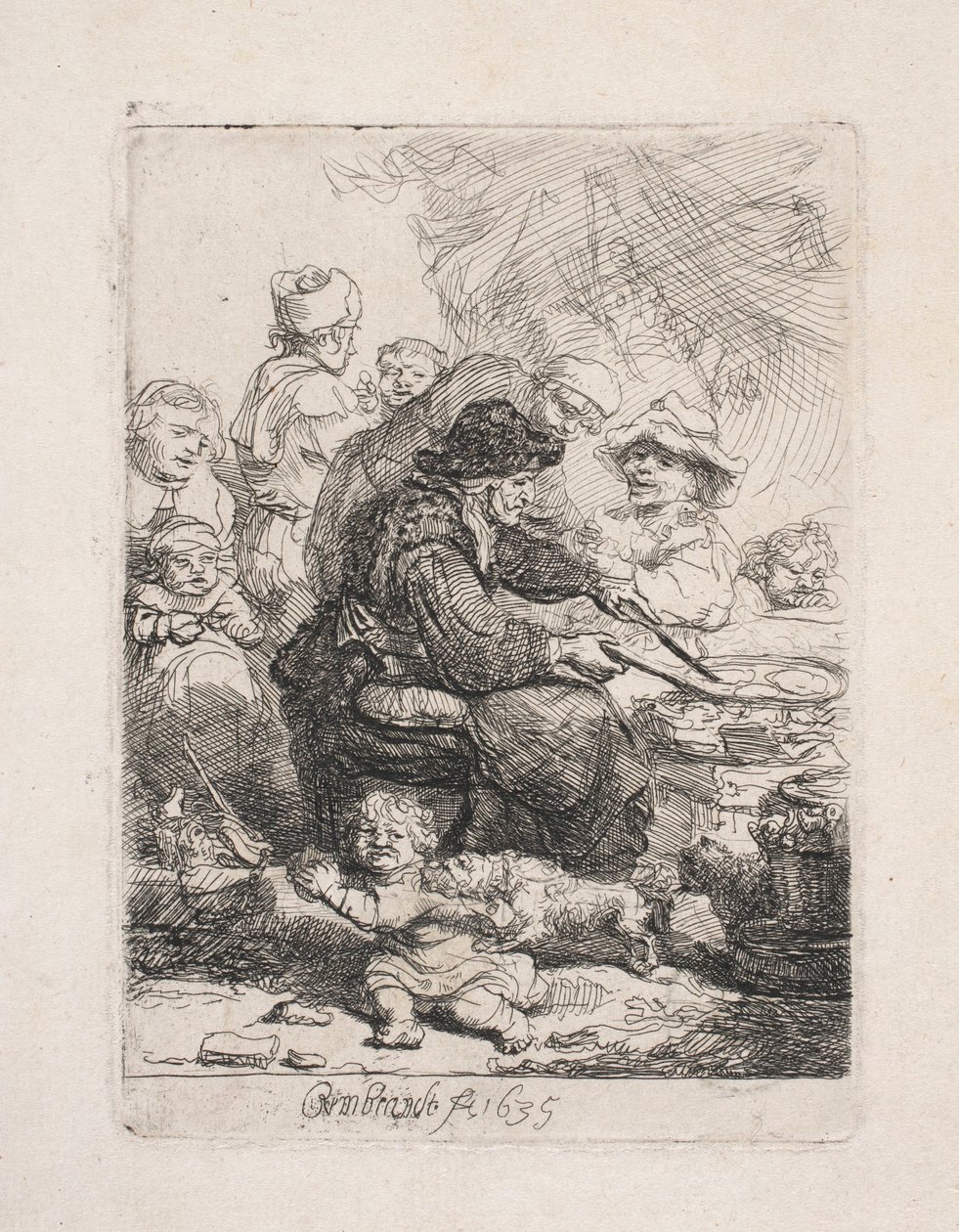Kobieta smażąca placki autorstwa Rembrandt van Rijn