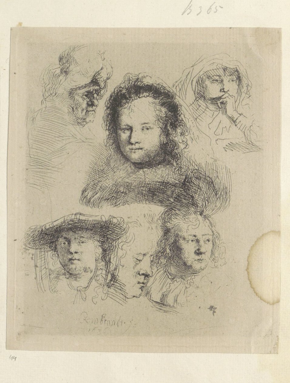 Kopstudies van Saskia en anderen Kolekcja osiemdziesięciu pięciu oryginalnych grafik (tytuł serii) autorstwa Rembrandt van Rijn