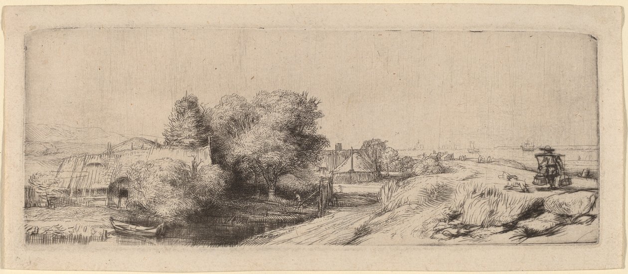 Krajobraz z Mleczarzem autorstwa Rembrandt van Rijn