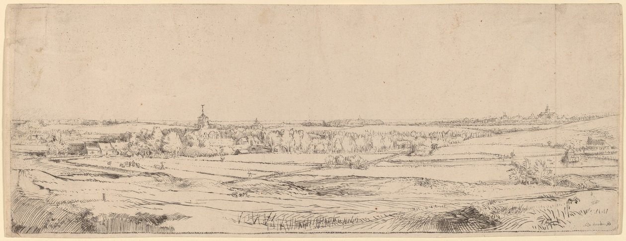 Krajobraz z widokiem na Haarlem (Pole Złotego Wagi) autorstwa Rembrandt van Rijn