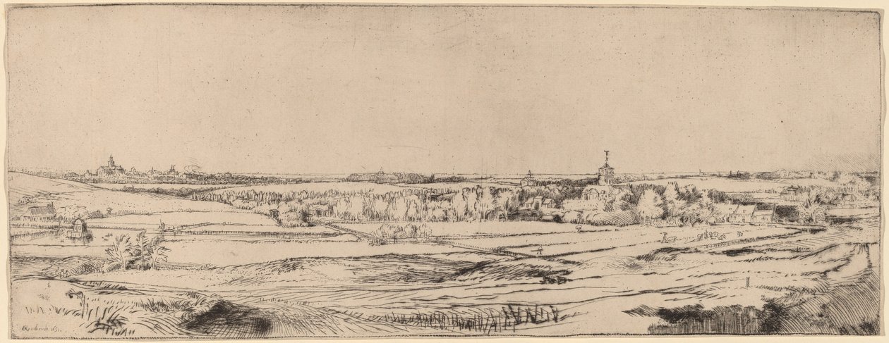 Krajobraz z widokiem na Haarlem (Pole Złotego Wagi) autorstwa Rembrandt van Rijn
