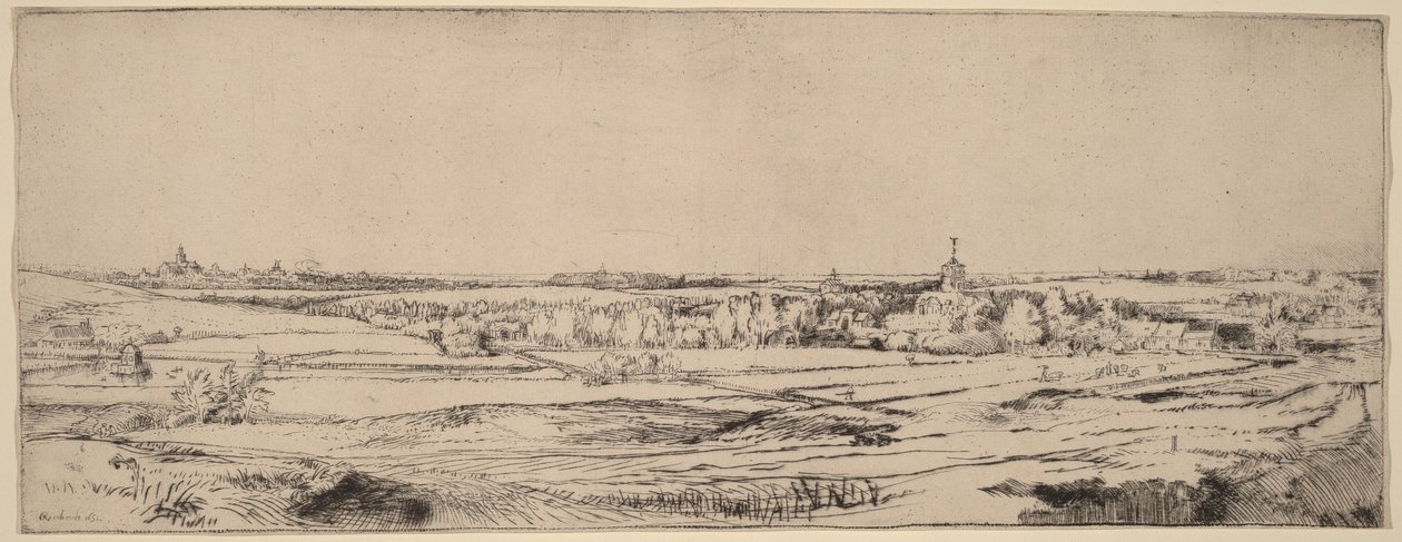 Pejzaż z widokiem na Haarlem (Pole wagi złota) autorstwa Rembrandt van Rijn