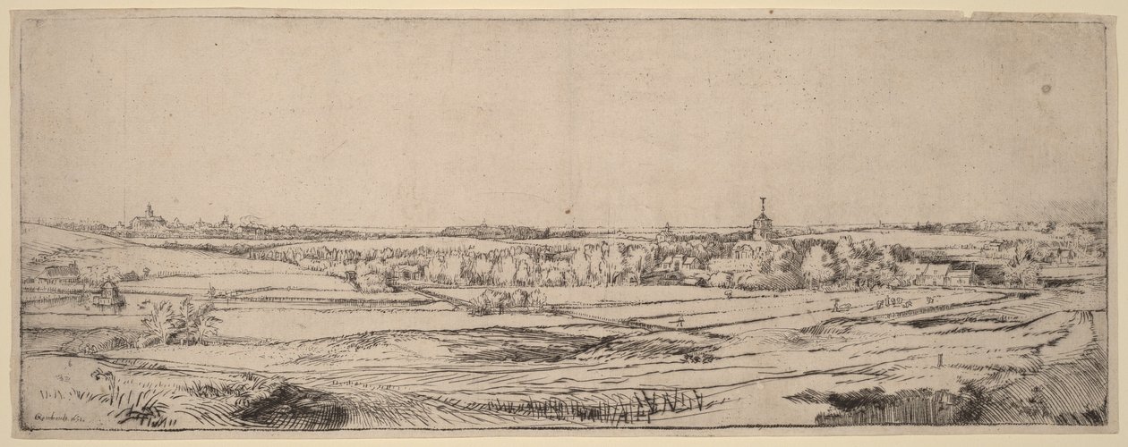Pejzaż z widokiem na Haarlem (Pole wagi złota) autorstwa Rembrandt van Rijn
