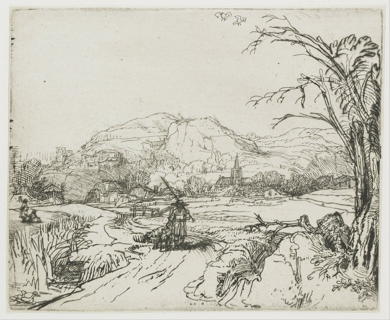 Krajobraz ze sportowcem i psami autorstwa Rembrandt van Rijn