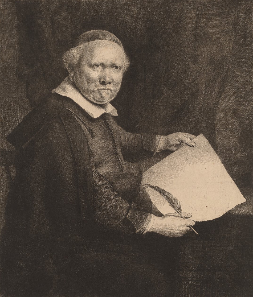 Lieven Willemsz van Coppenol: Większa płyta, 1658. autorstwa Rembrandt van Rijn