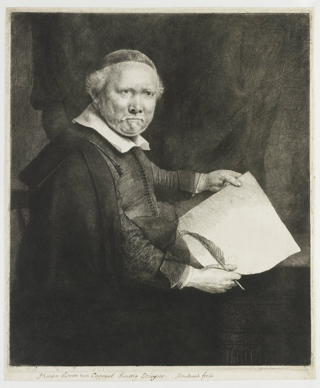 Lieven Willemsz. van Coppenol, mistrz kaligrafii: większa rycina autorstwa Rembrandt van Rijn