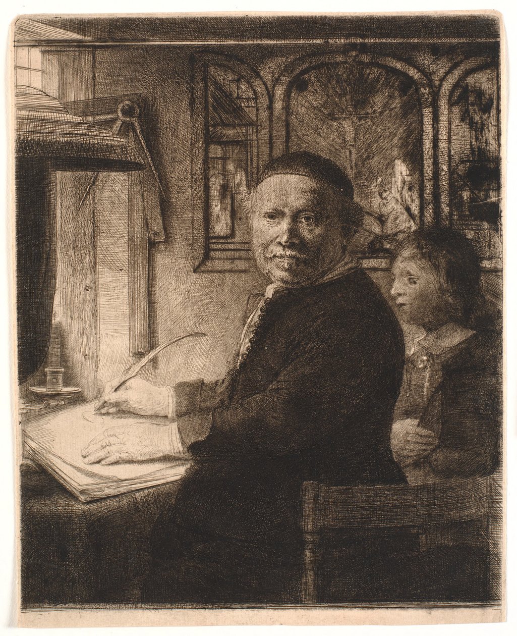 Lieven Willemsz van Coppenol, mistrz pisania: mniejszy talerz autorstwa Rembrandt van Rijn