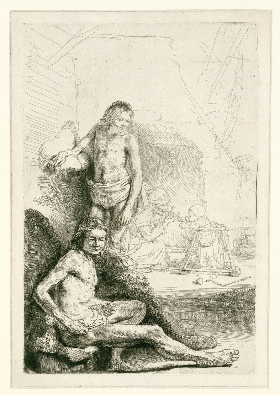 Męski akt, siedzący i stojący autorstwa Rembrandt van Rijn