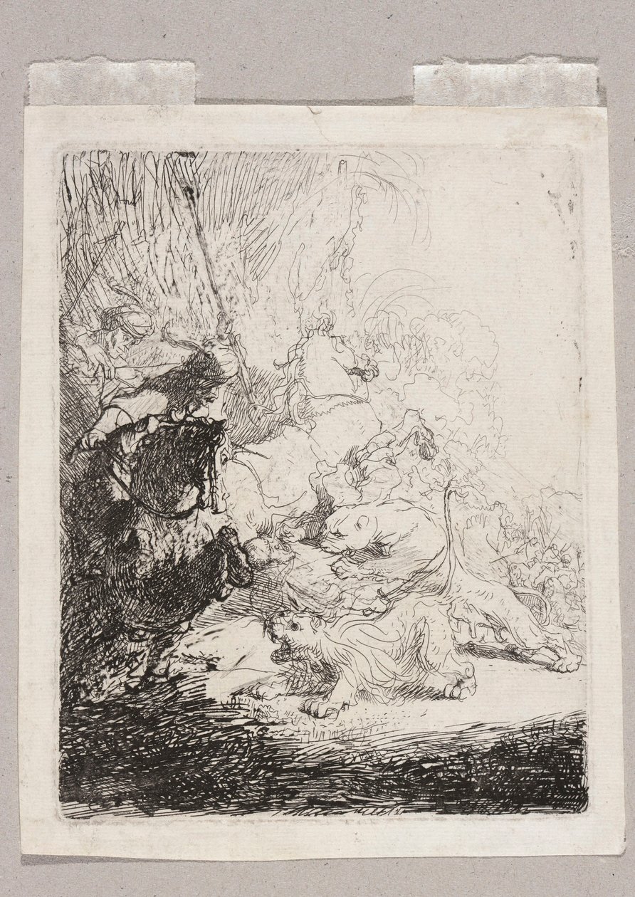 Małe polowanie na lwy (z dwoma lwami) autorstwa Rembrandt van Rijn