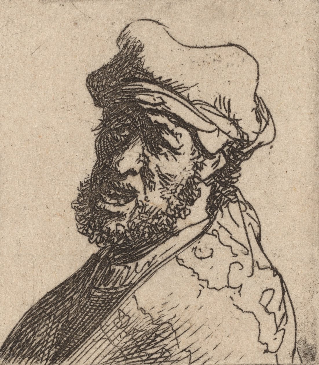 Człowiek wołający, trzy czwarte na lewo, c. 16301631. autorstwa Rembrandt van Rijn