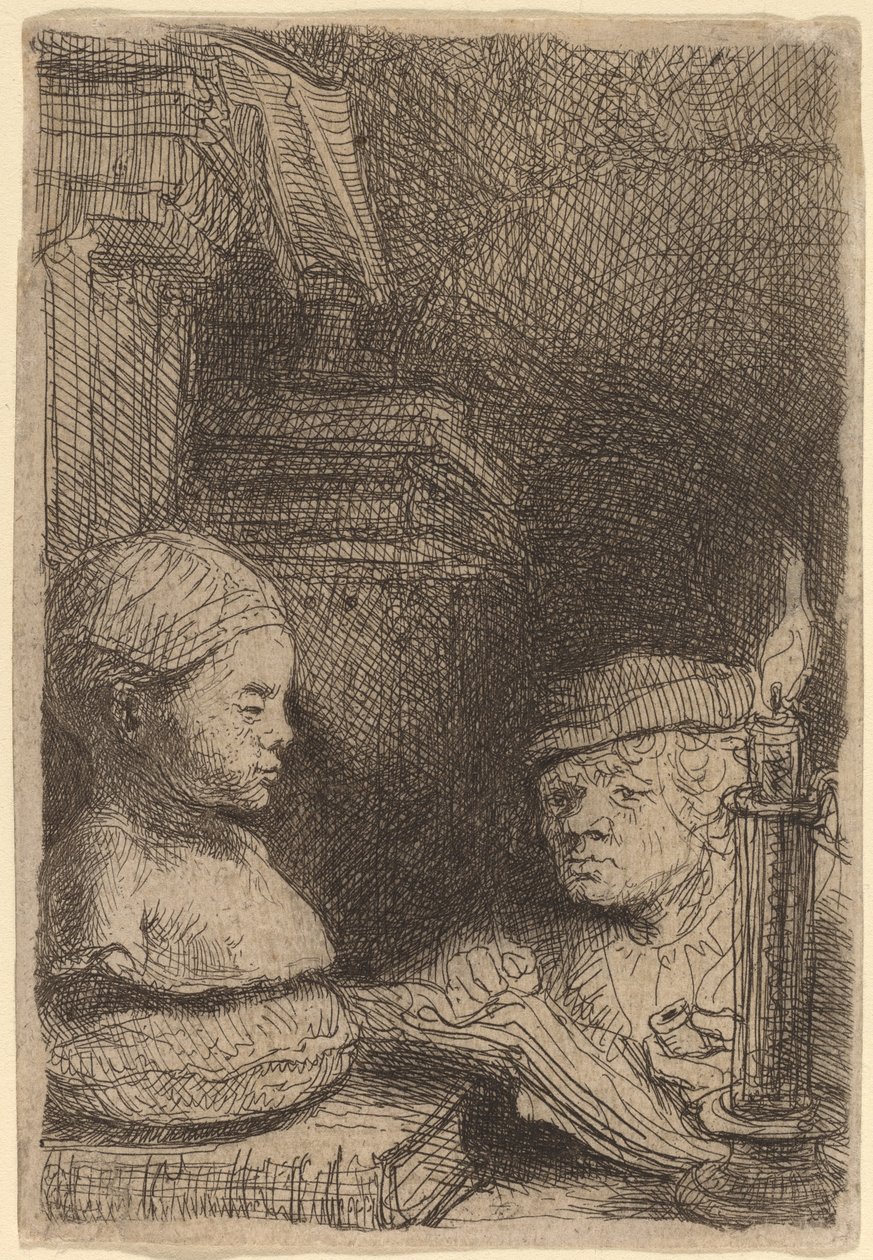 Mężczyzna rysujący z obsady autorstwa Rembrandt van Rijn