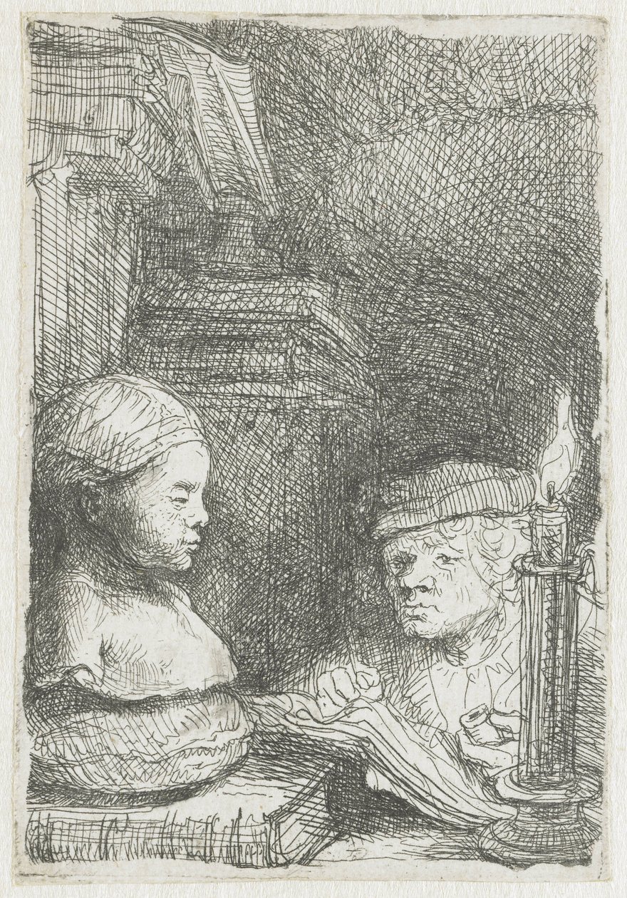 Mężczyzna rysujący z odlewu autorstwa Rembrandt van Rijn