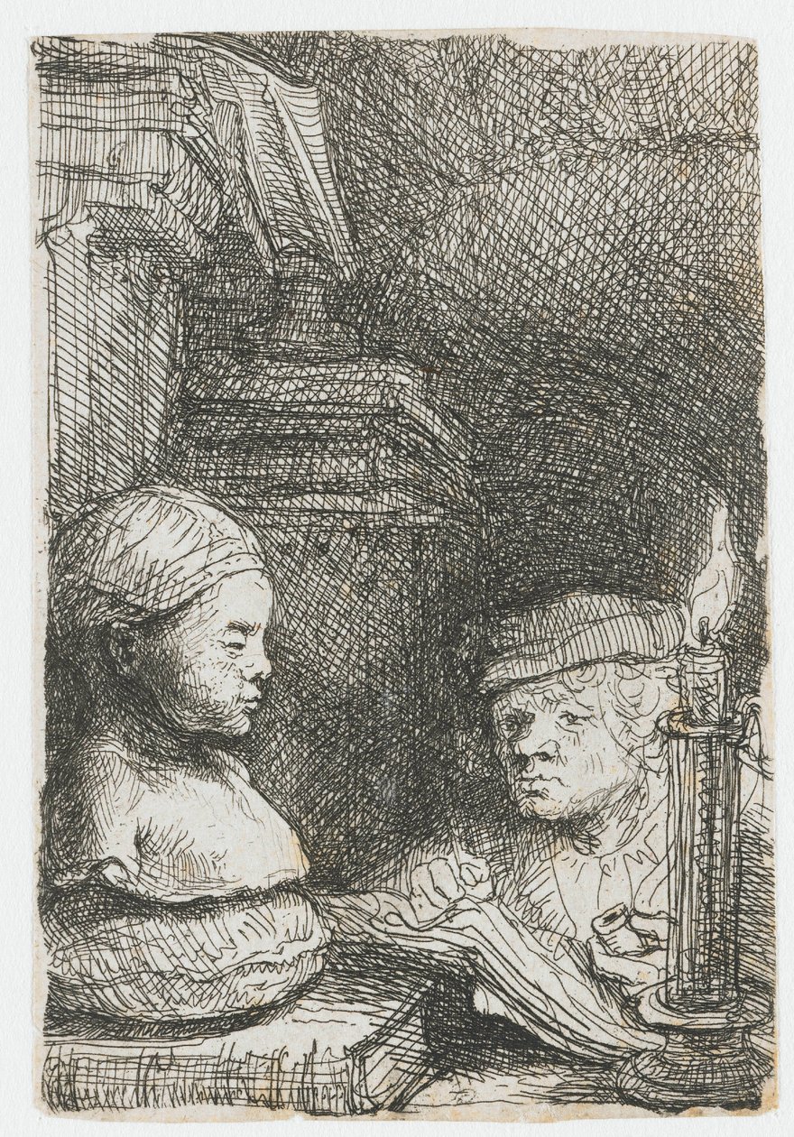 Mężczyzna rysujący na podstawie odlewu autorstwa Rembrandt van Rijn