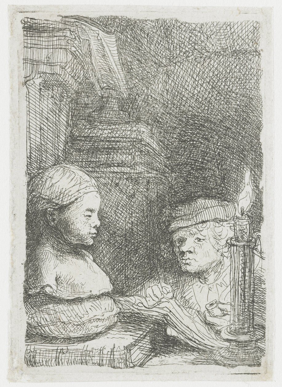 Mężczyzna rysujący na podstawie odlewu autorstwa Rembrandt van Rijn