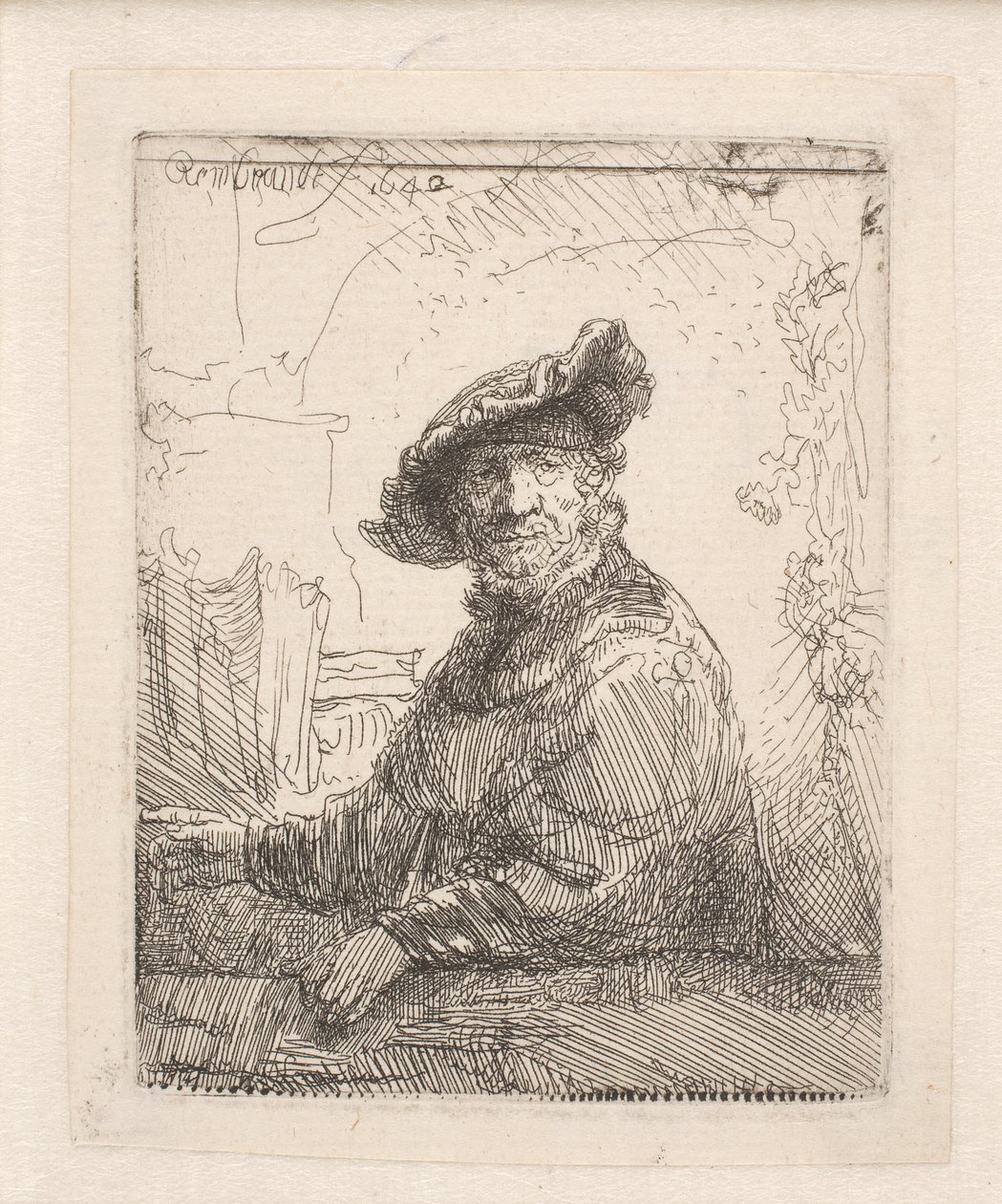 Mężczyzna w altanie autorstwa Rembrandt van Rijn