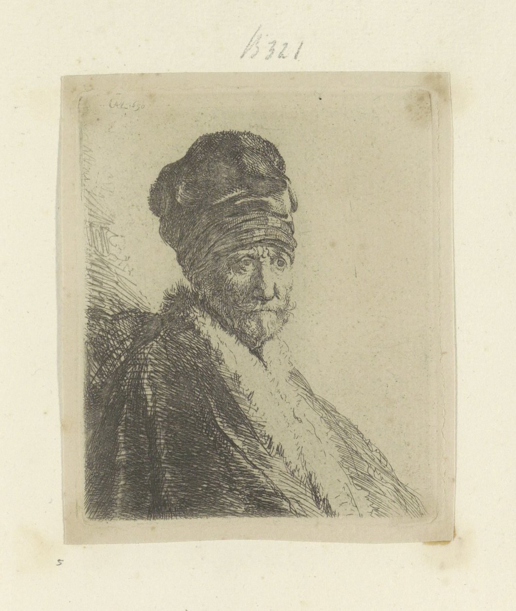 Człowiek stawia hoge muts Kolekcja osiemdziesięciu pięciu oryginalnych grafik (tytuł serii) autorstwa Rembrandt van Rijn