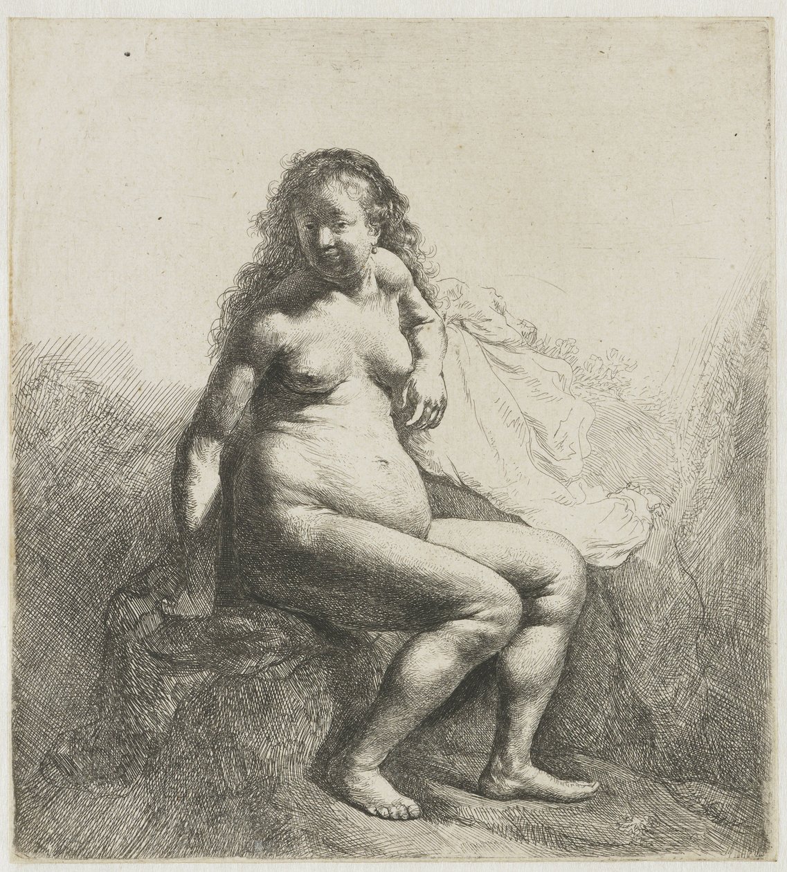 Naga kobieta na kopcu Naga kobieta na kopcu autorstwa Rembrandt van Rijn