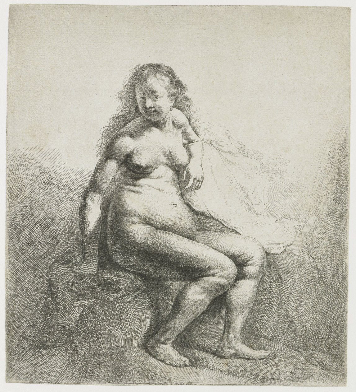 Naga kobieta na kopcu autorstwa Rembrandt van Rijn