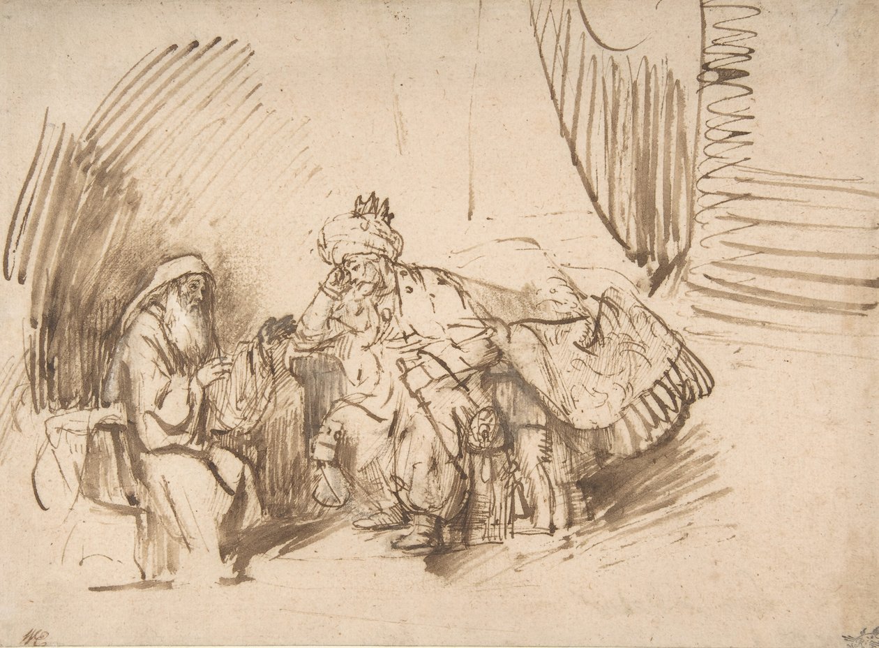 Natan upominający Dawida, 1650-55. autorstwa Rembrandt van Rijn