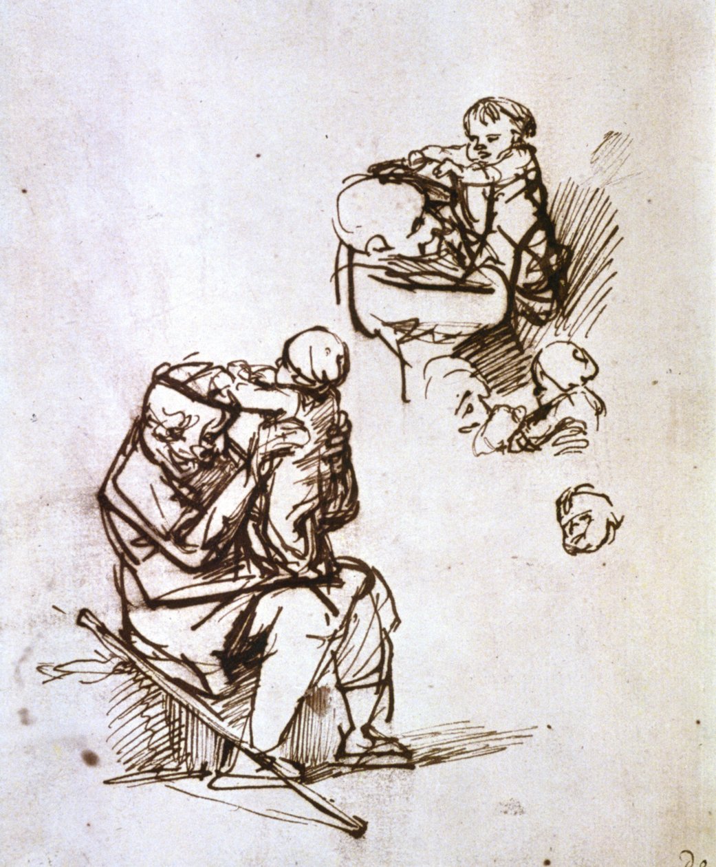 Staruszek bawiący się z dzieckiem, 1635-1640 autorstwa Rembrandt van Rijn