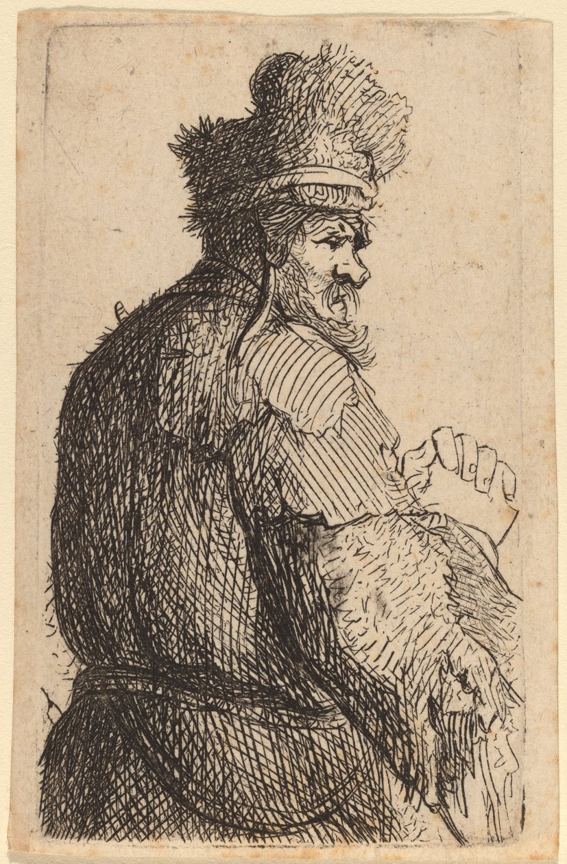 Stary człowiek widziany z tyłu, profil do prawej autorstwa Rembrandt van Rijn
