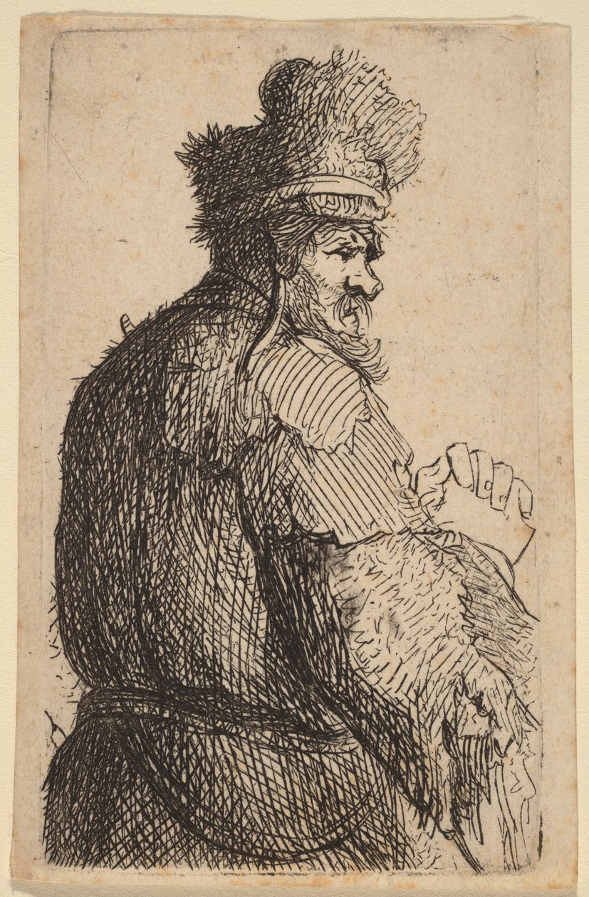 Starszy mężczyzna widziany od tyłu, profil w prawo autorstwa Rembrandt van Rijn