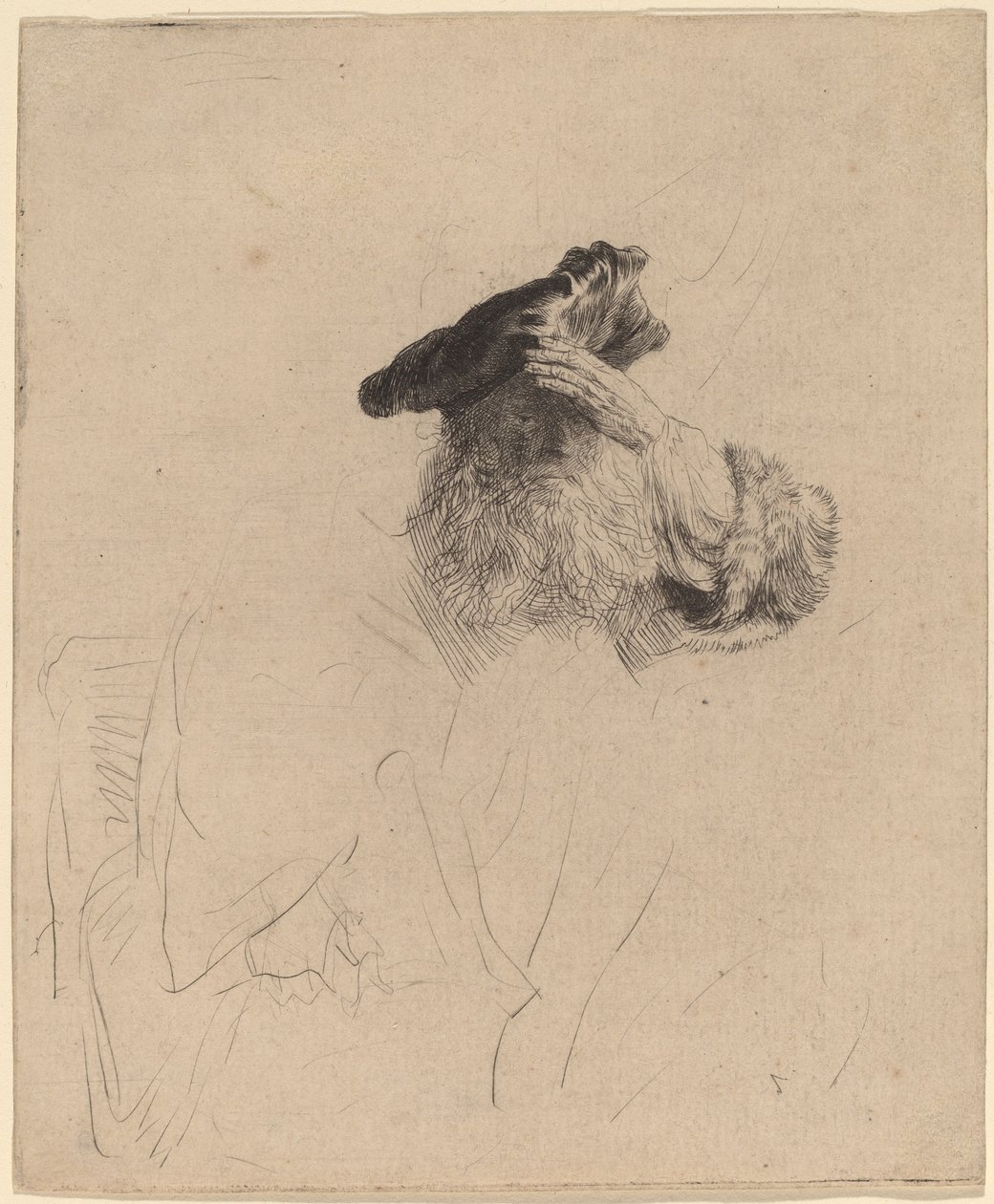 Stary człowiek osłaniający oczy dłonią autorstwa Rembrandt van Rijn