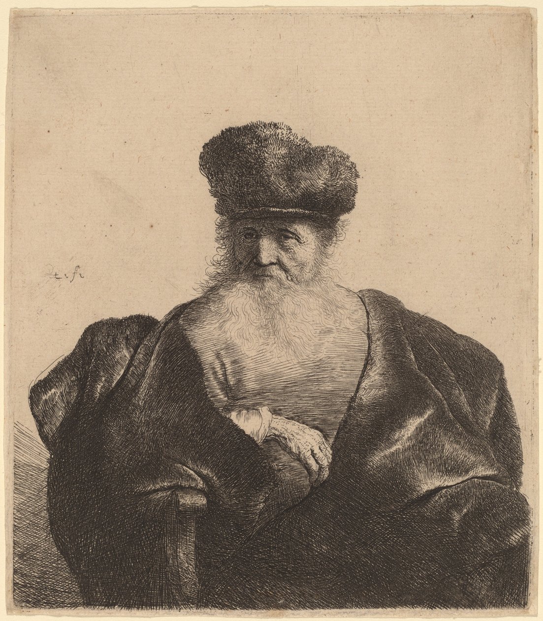 Starzec z brodą, futrzaną czapką i aksamitnym płaszczem autorstwa Rembrandt van Rijn