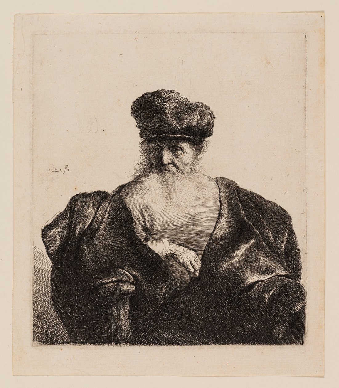 Starzec z brodą, futrzaną czapką i aksamitnym płaszczem autorstwa Rembrandt van Rijn