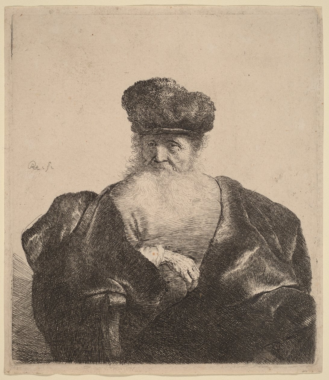 Starzec z brodą, futrzaną czapką i aksamitnym płaszczem autorstwa Rembrandt van Rijn