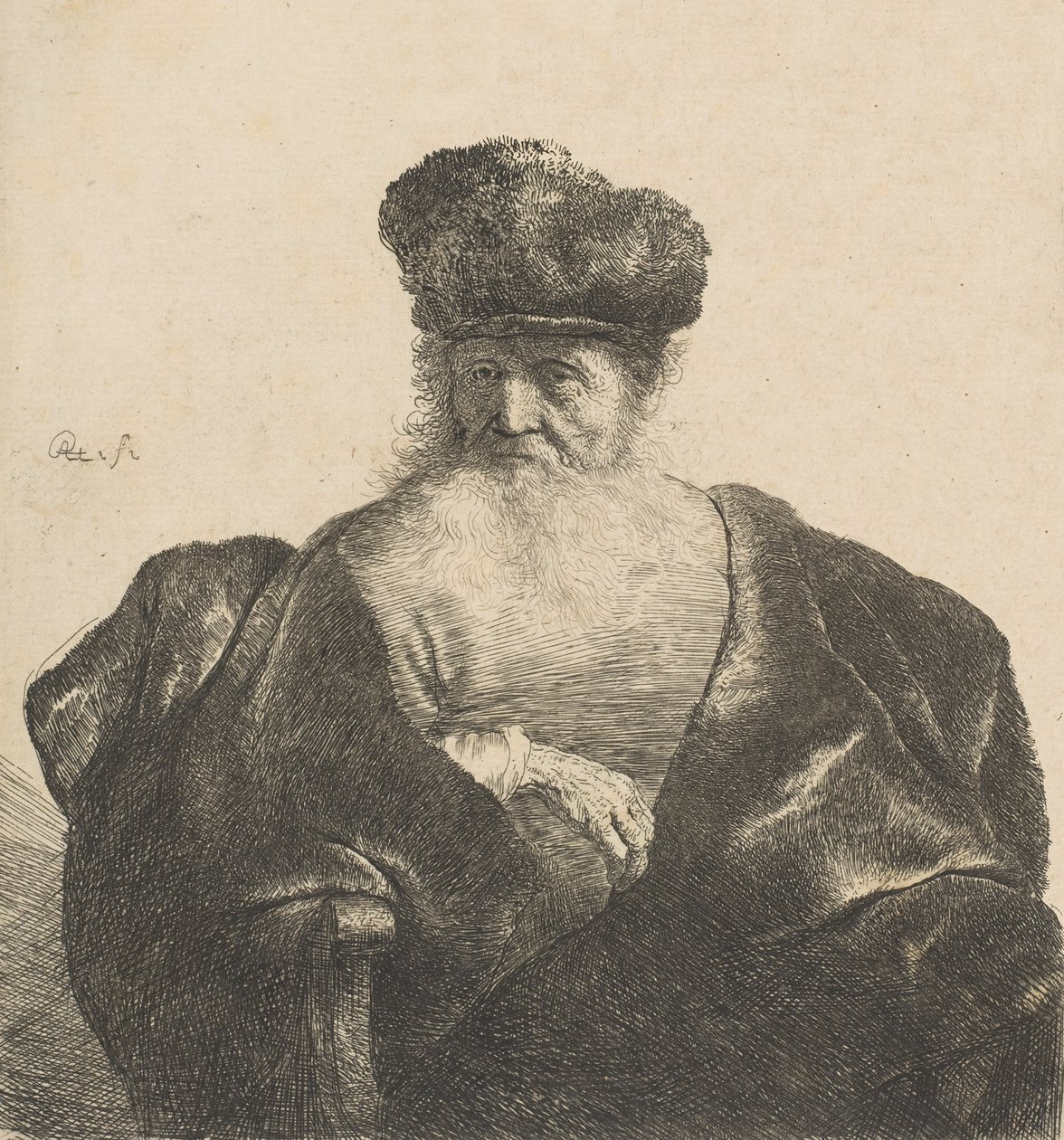 Starzec z brodą, futrzaną czapką i aksamitną peleryną, ca. 1631., ca. 1631. autorstwa Rembrandt van Rijn